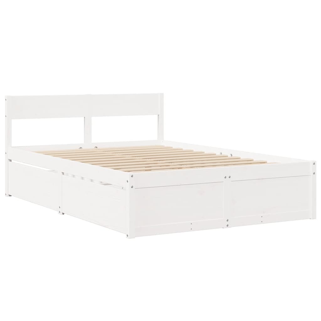 Lit avec tiroirs et matelas blanc 140x190 cm bois massif de pin - XIOS