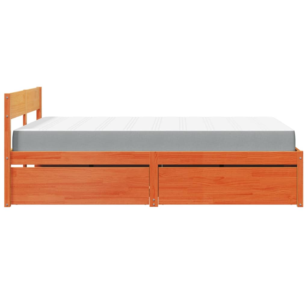 Lit avec tiroirs/matelas cire marron 140x190 cm bois massif pin - XIOS