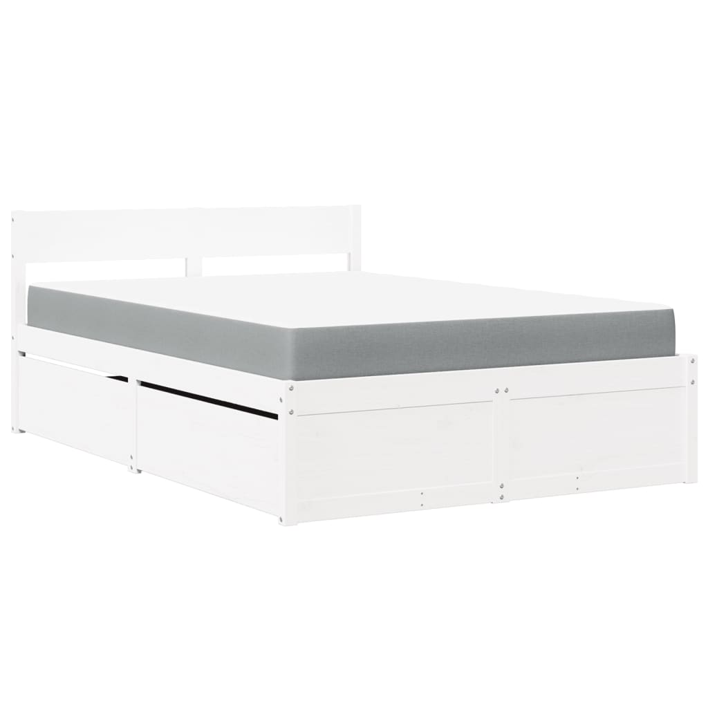 Lit avec tiroirs et matelas blanc 120x190 cm bois massif de pin - XIOS