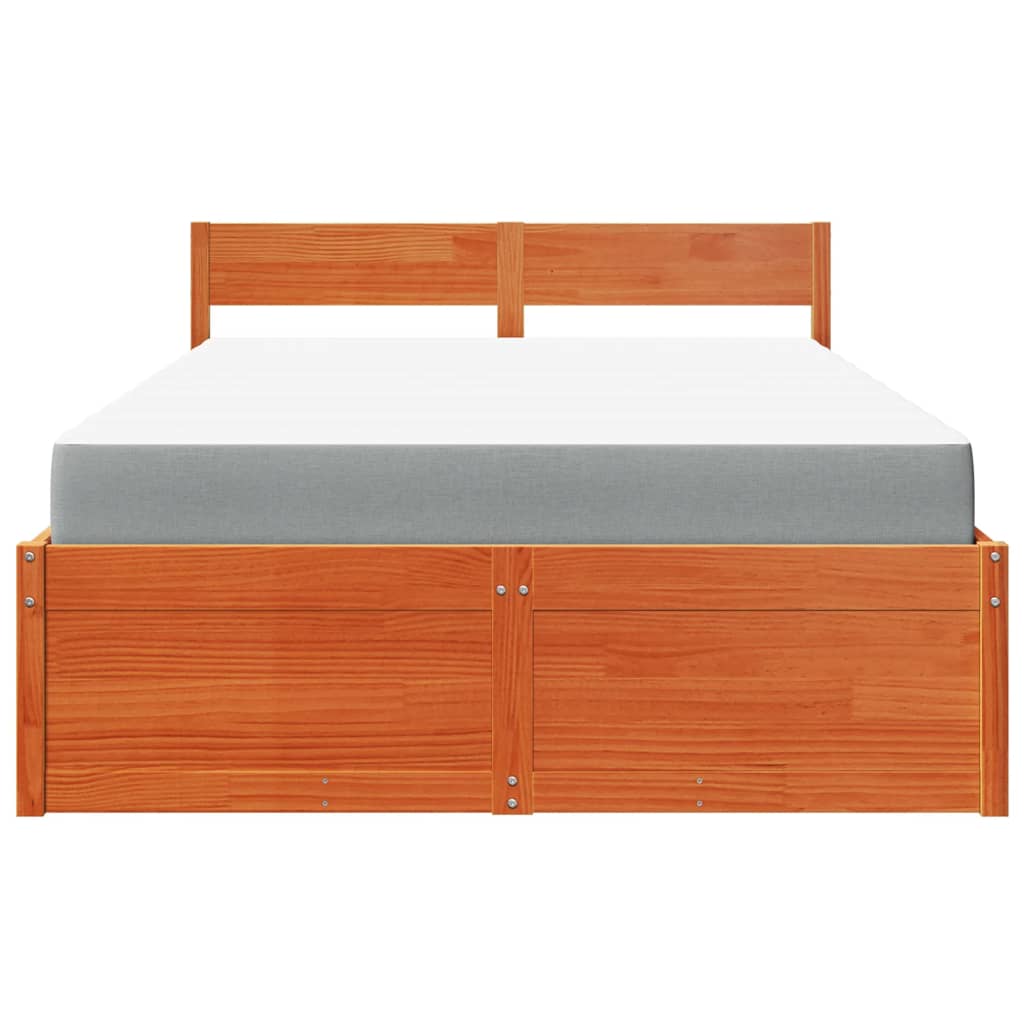 Lit avec tiroirs/matelas cire marron 120x190 cm bois massif pin - XIOS