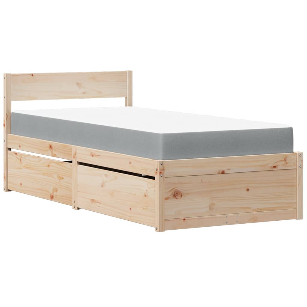 Lit avec tiroirs et matelas 90x190 cm bois massif de pin - XIOS