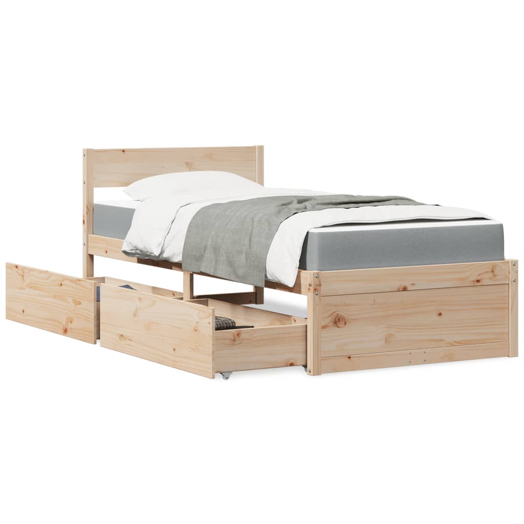 Lit avec tiroirs et matelas 90x190 cm bois massif de pin - XIOS