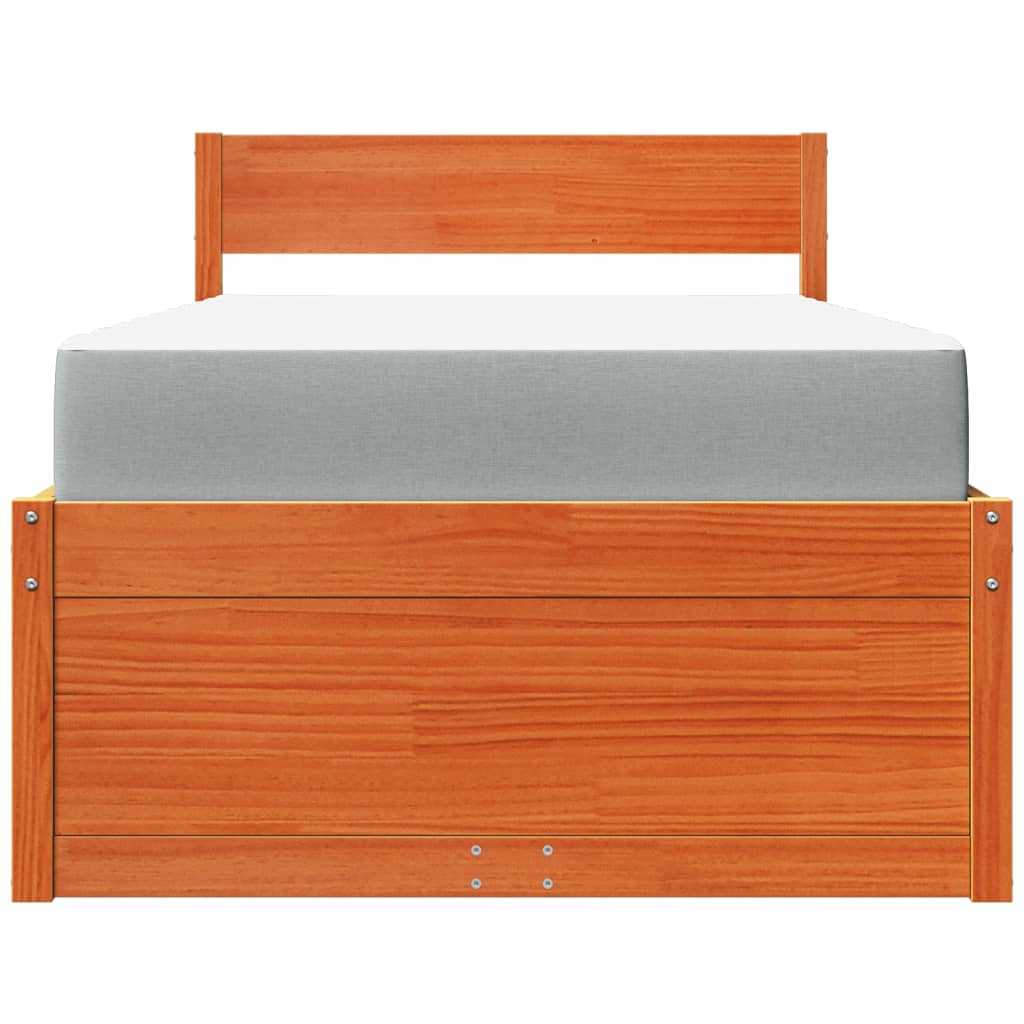 Lit avec tiroirs/matelas cire marron 90x190 cm bois massif pin - XIOS