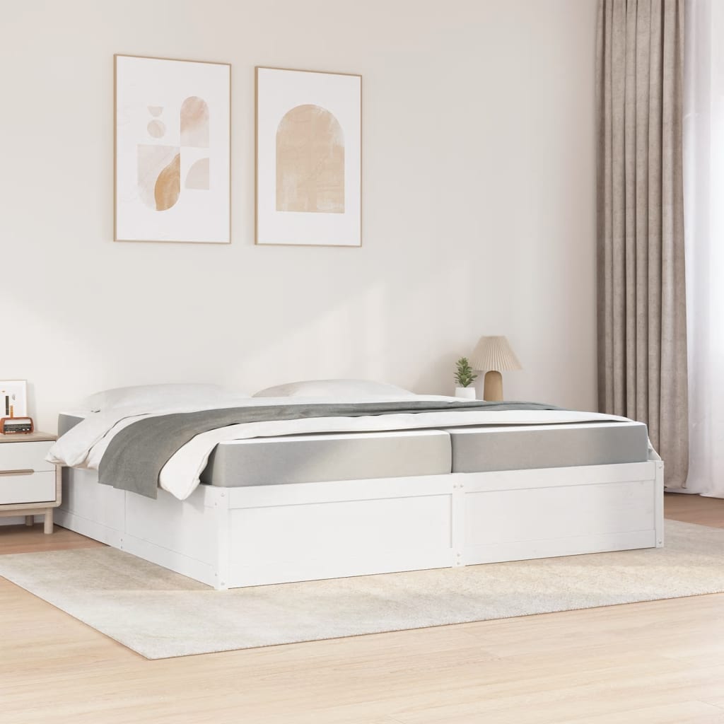 Lit avec matelas blanc 200x200 cm bois massif de pin - XIOS