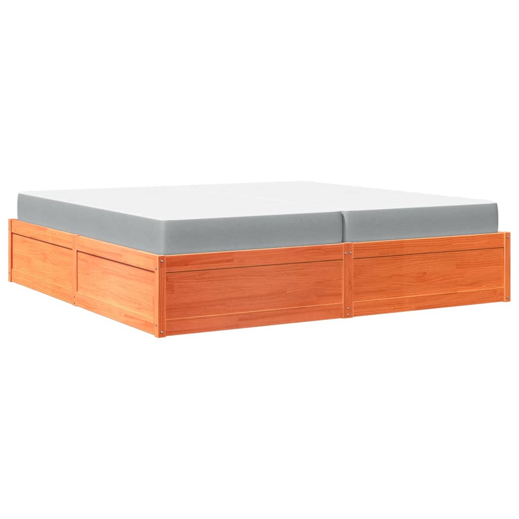 Lit avec matelas cire marron 200x200 cm bois massif de pin - XIOS