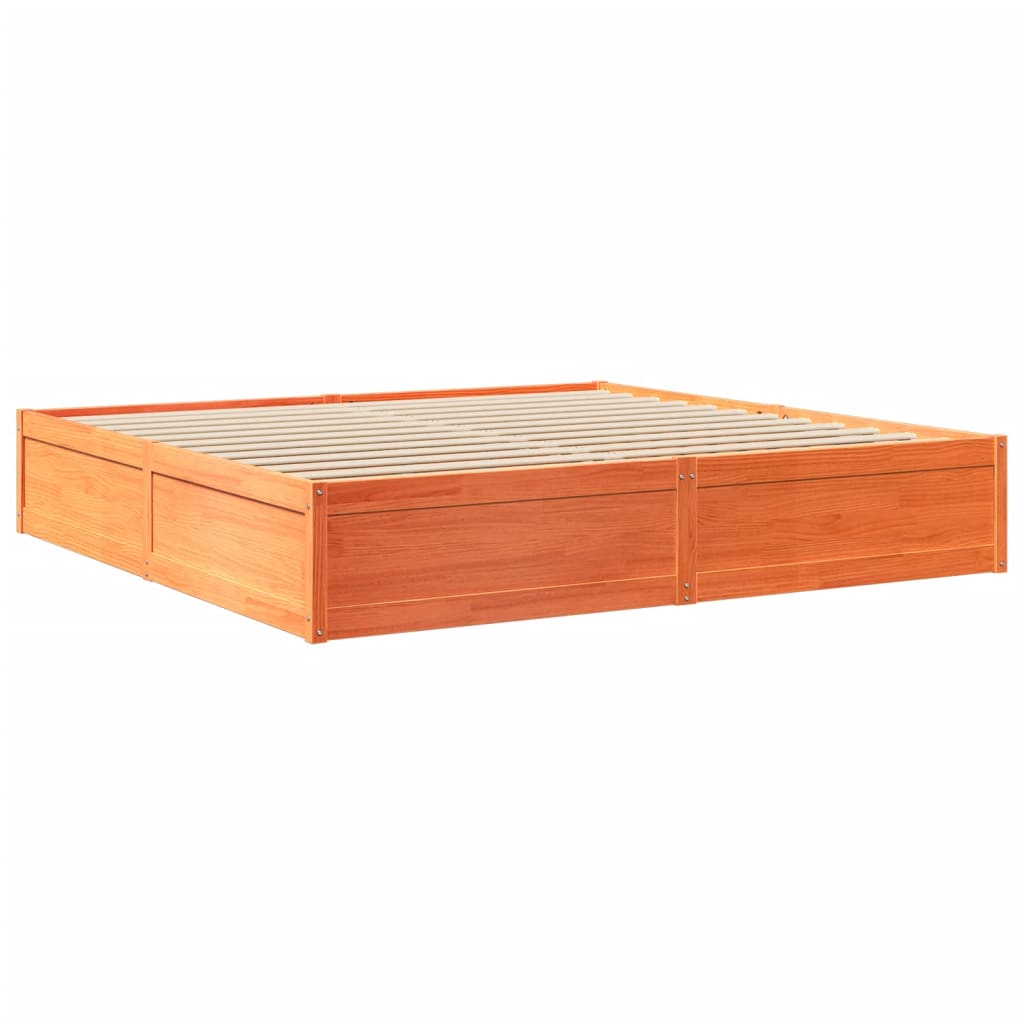 Lit avec matelas cire marron 200x200 cm bois massif de pin - XIOS