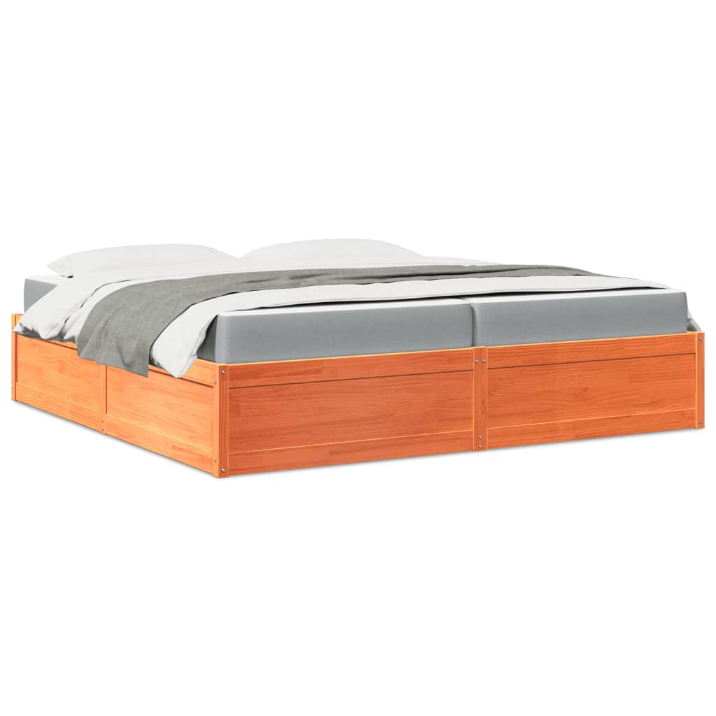 Lit avec matelas cire marron 200x200 cm bois massif de pin - XIOS