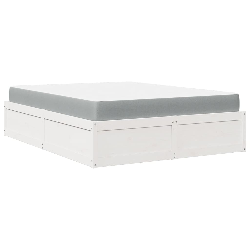 Lit avec matelas blanc 160x200 cm bois de pin massif - XIOS