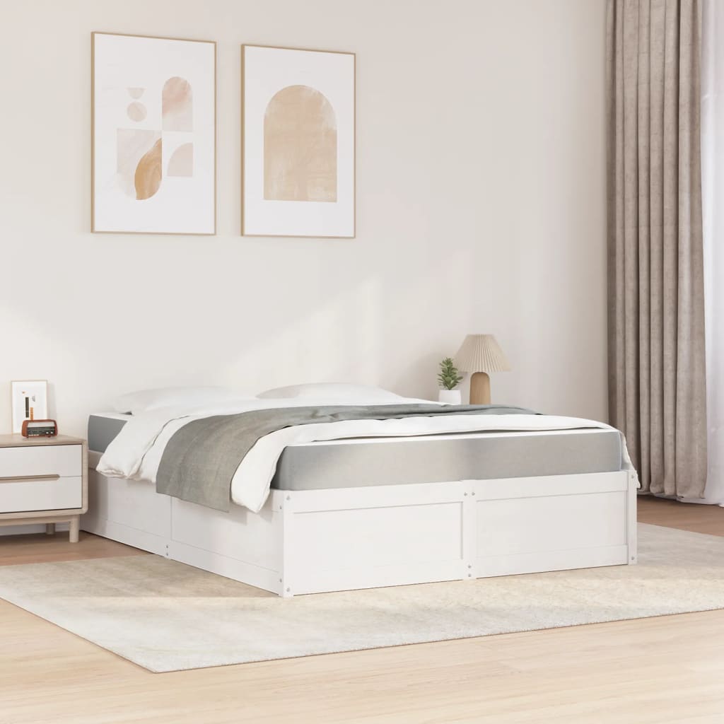 Lit avec matelas blanc 160x200 cm bois de pin massif - XIOS