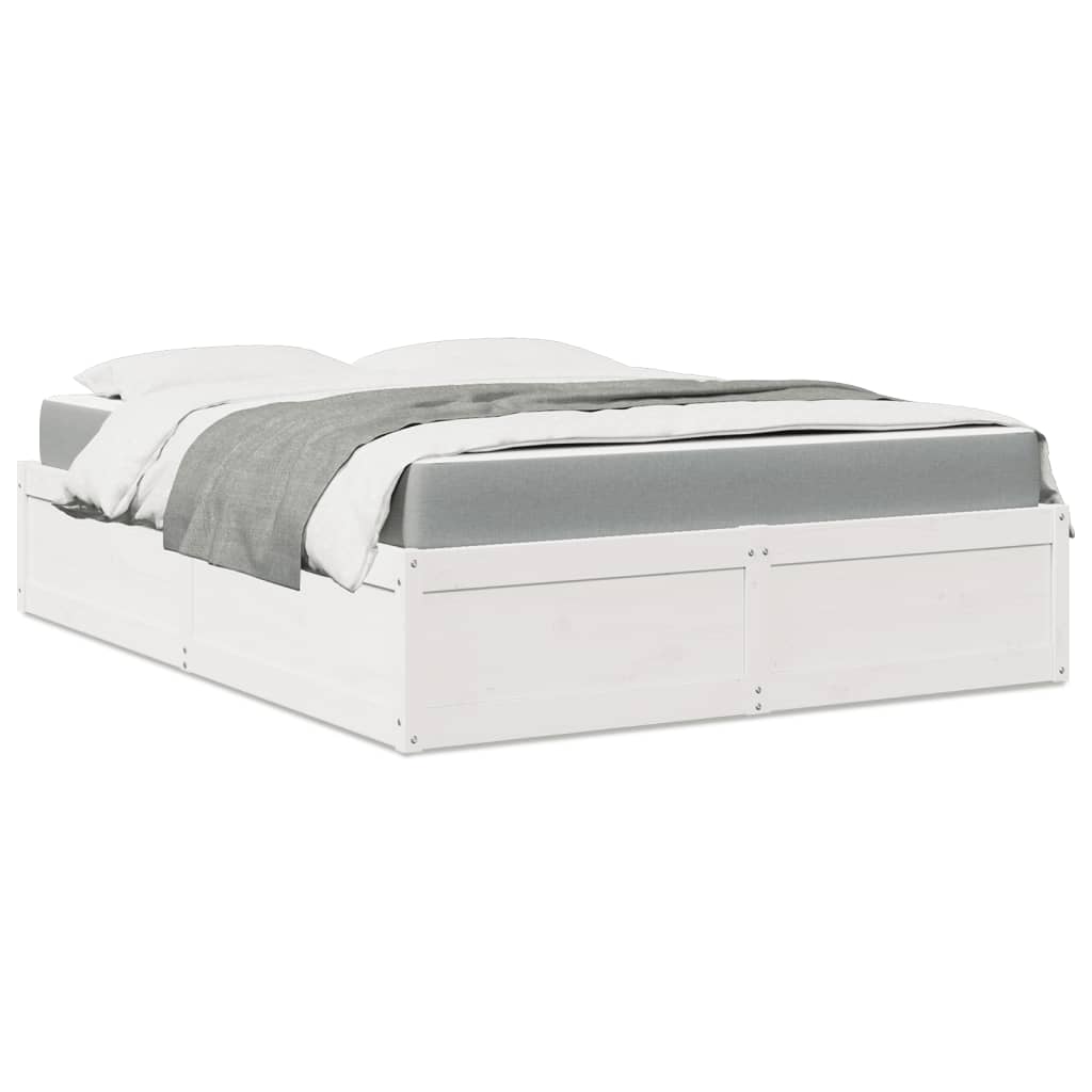 Lit avec matelas blanc 160x200 cm bois de pin massif - XIOS