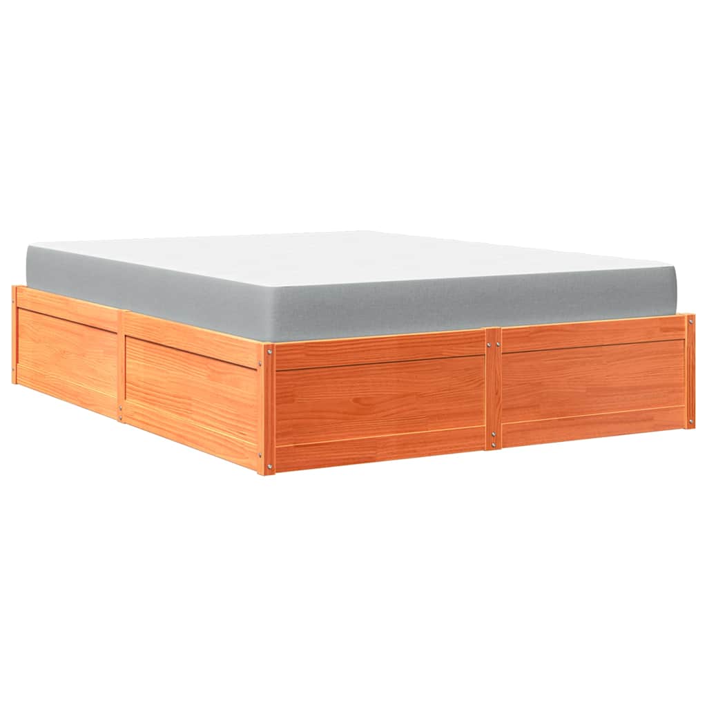 Lit avec matelas cire marron 140x200 cm bois massif de pin - XIOS