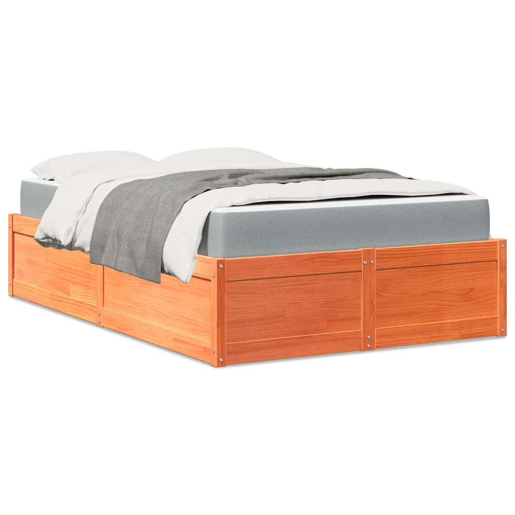 Lit avec matelas cire marron 120x200 cm bois massif de pin - XIOS