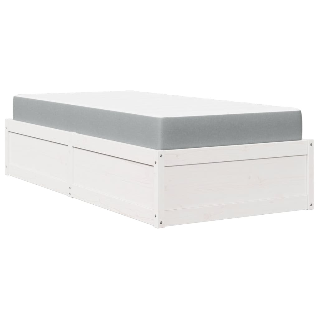 Lit avec matelas blanc 90x200 cm bois massif de pin - XIOS