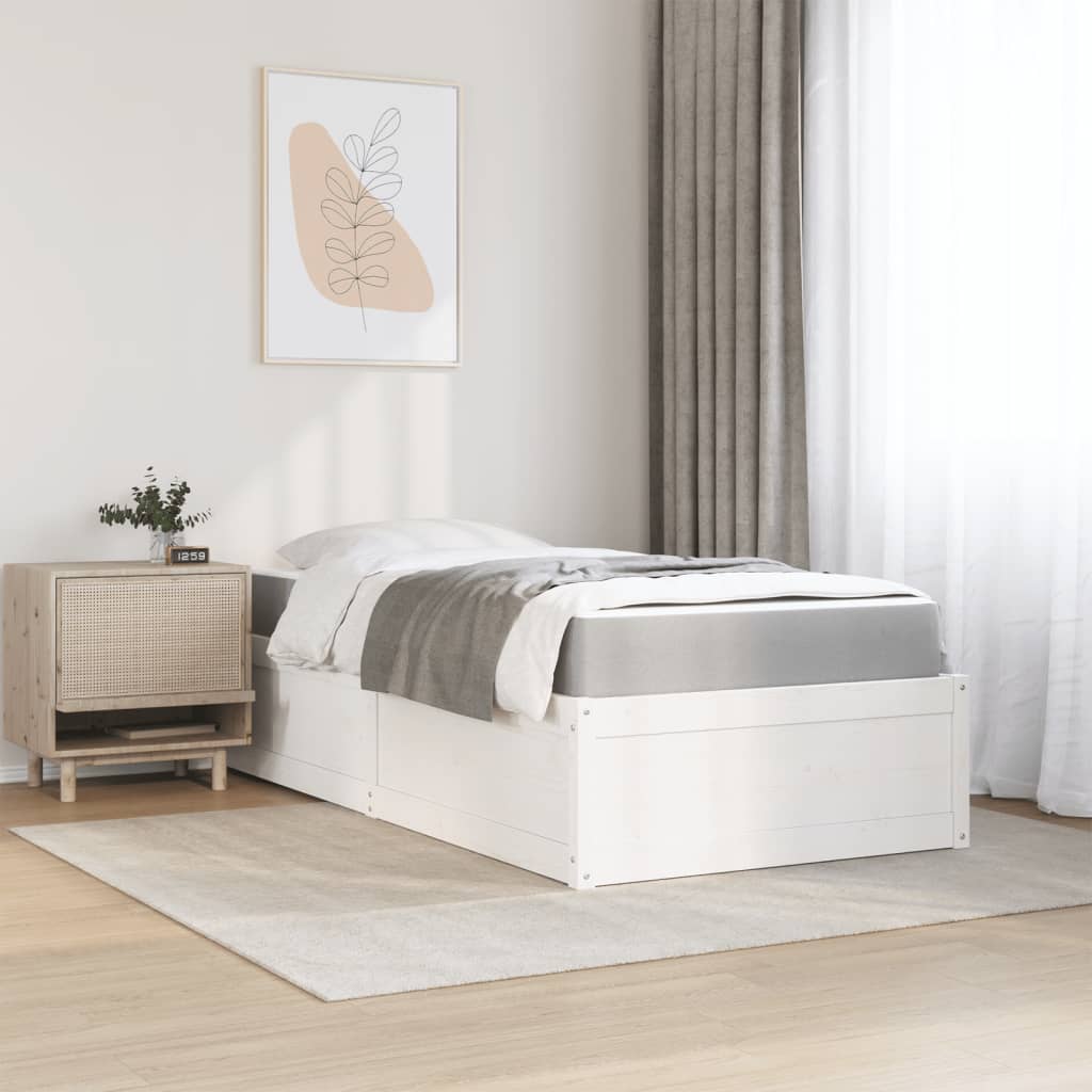 Lit avec matelas blanc 90x200 cm bois massif de pin - XIOS