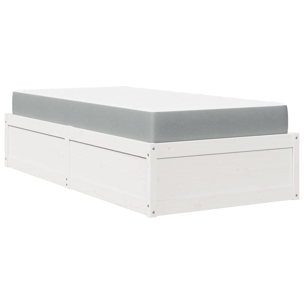 Lit avec matelas blanc 90x200 cm bois massif de pin - XIOS
