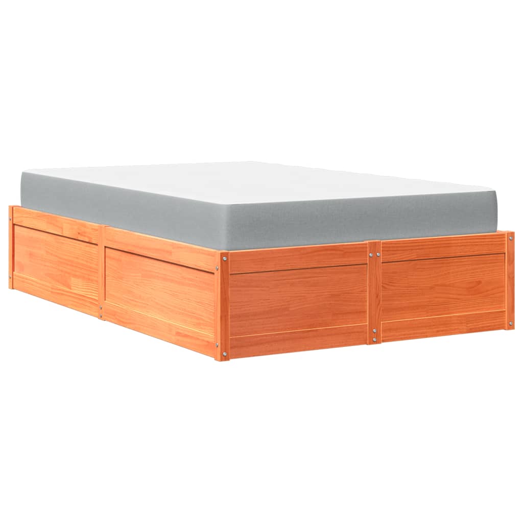 Lit avec matelas cire marron 140x190 cm bois massif de pin - XIOS