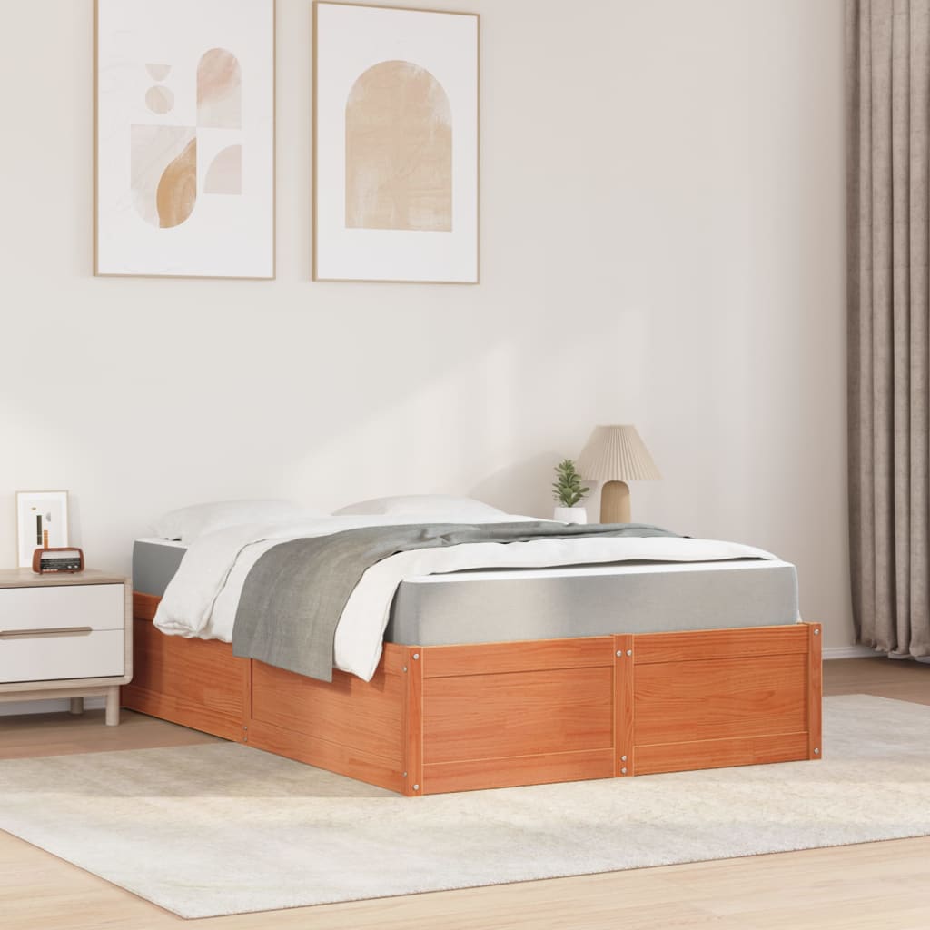 Lit avec matelas cire marron 140x190 cm bois massif de pin - XIOS