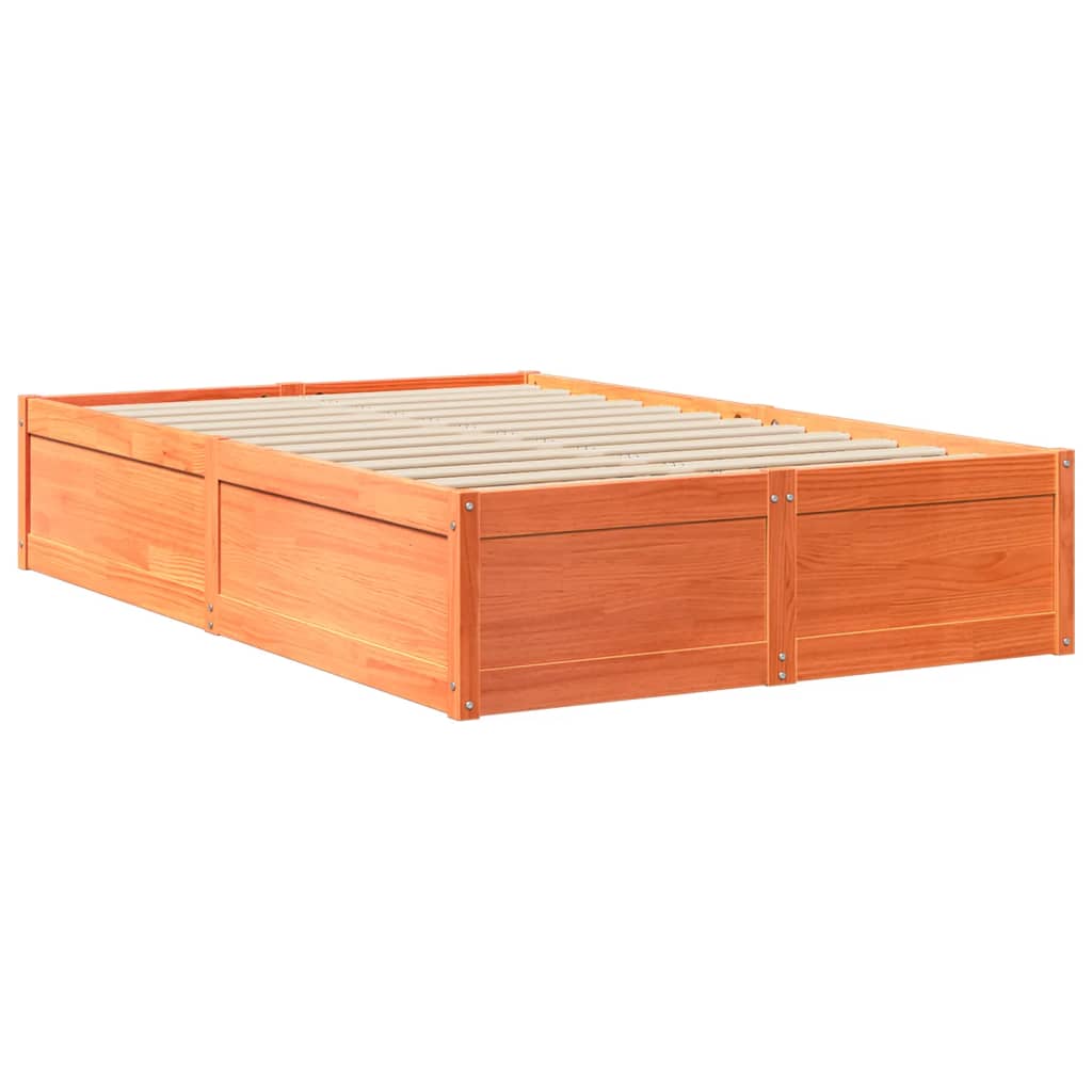 Lit avec matelas cire marron 140x190 cm bois massif de pin - XIOS