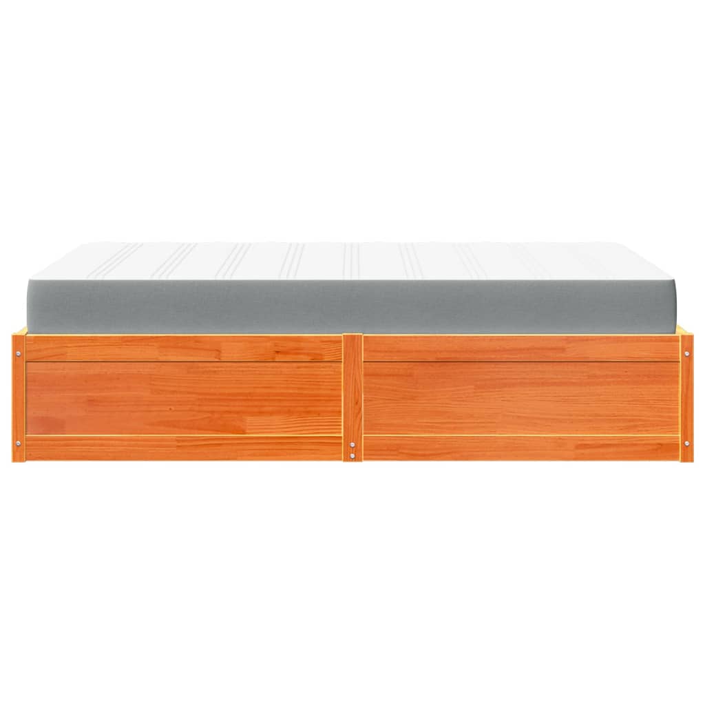 Lit avec matelas cire marron 140x190 cm bois massif de pin - XIOS
