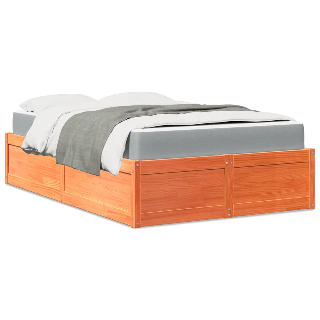 Lit avec matelas cire marron 140x190 cm bois massif de pin - XIOS