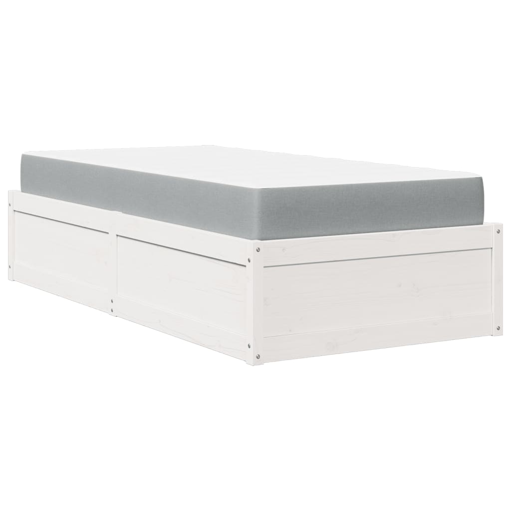 Lit avec matelas blanc 90x190 cm bois massif de pin - XIOS
