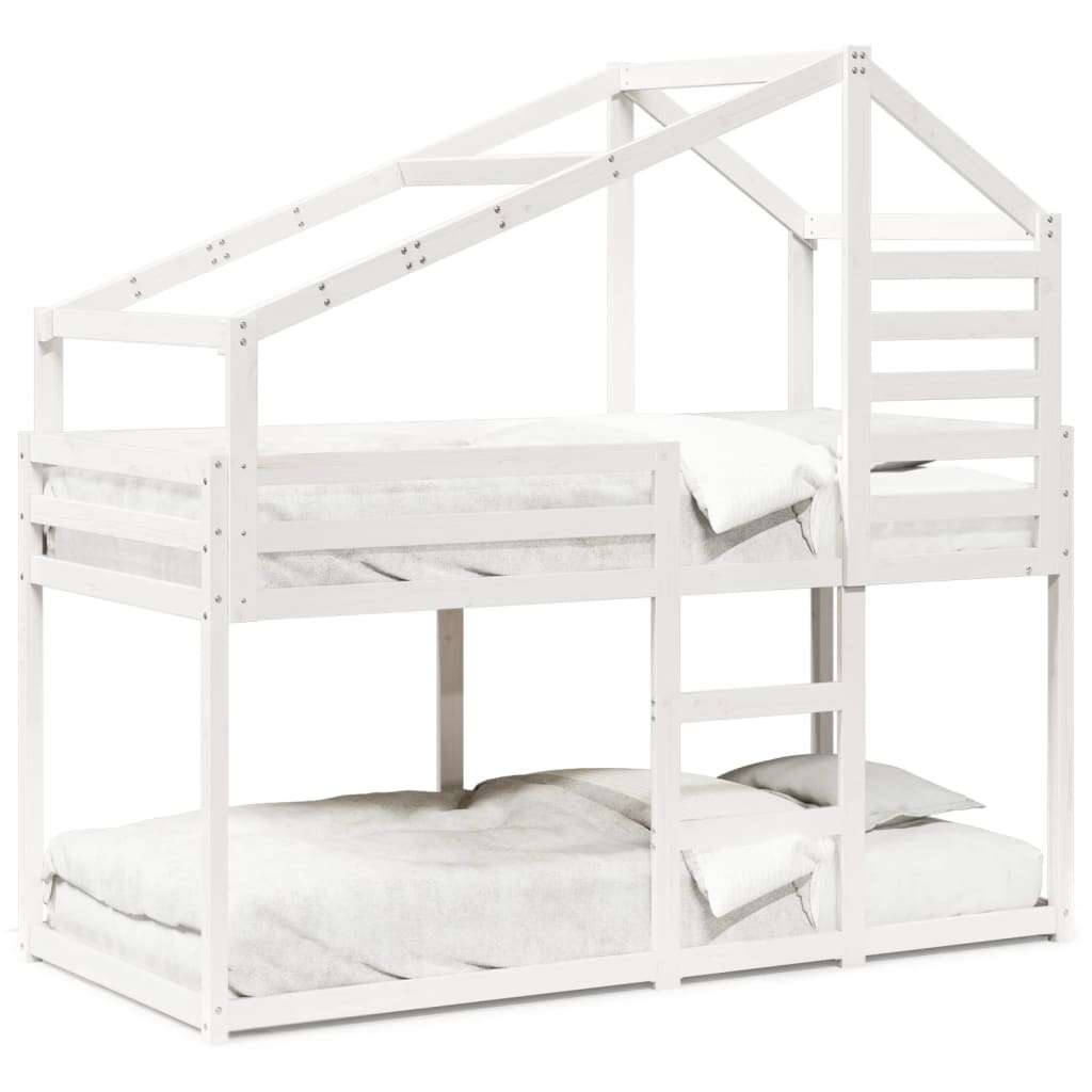 Lit superposé sans matelas blanc 90x200 cm bois de pin massif - XIOS