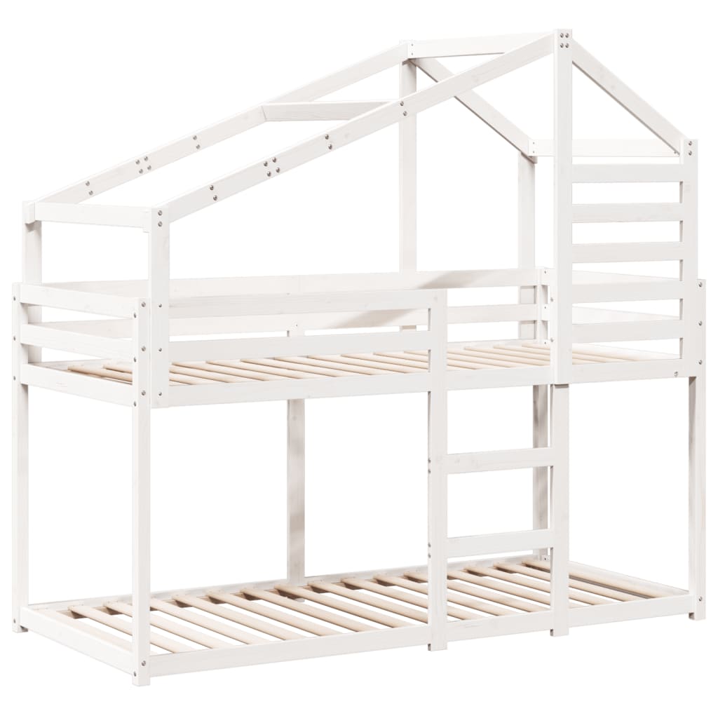 Lit superposé sans matelas blanc 90x200 cm bois de pin massif - XIOS