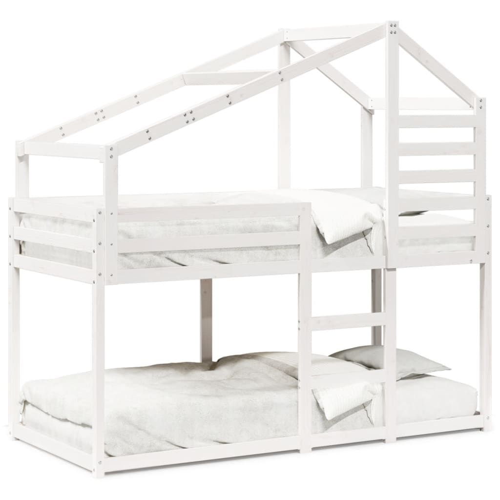 Lit superposé sans matelas blanc 90x200 cm bois de pin massif - XIOS