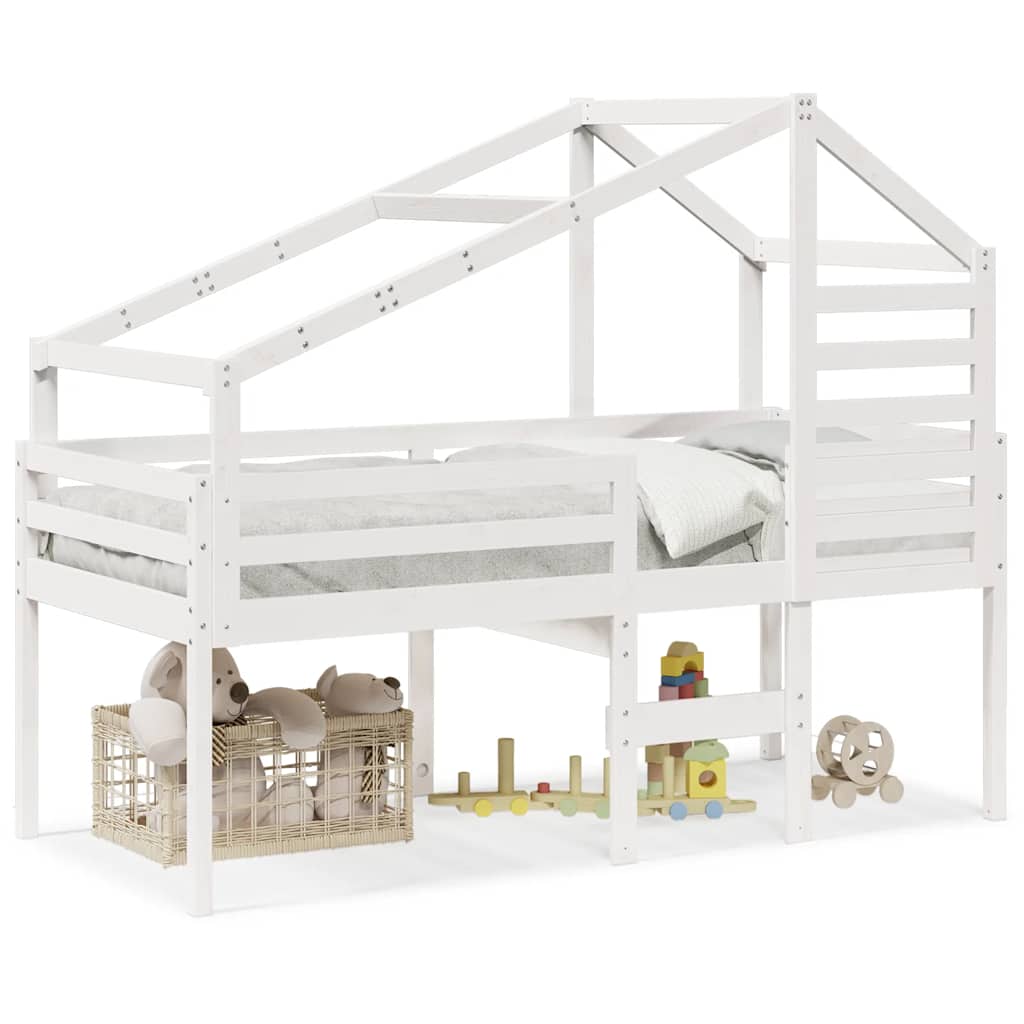 Lit haut sans matelas blanc 90x200 cm bois de pin massif - XIOS