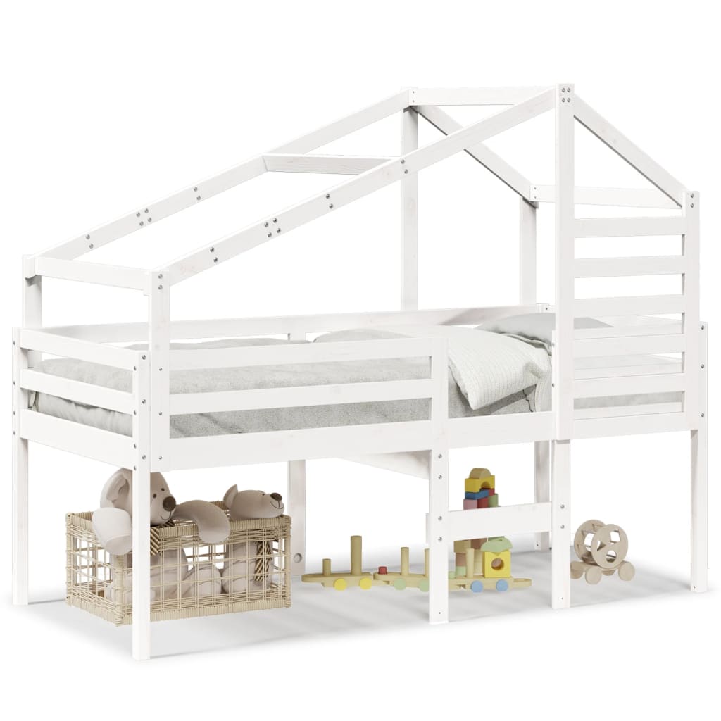 Lit haut sans matelas blanc 90x190 cm bois de pin massif - XIOS