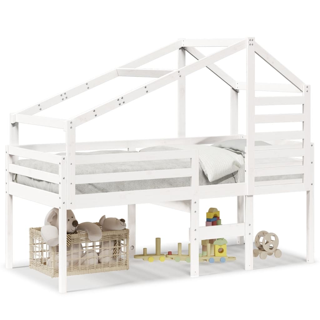Lit haut sans matelas blanc 75x190 cm bois de pin massif - XIOS