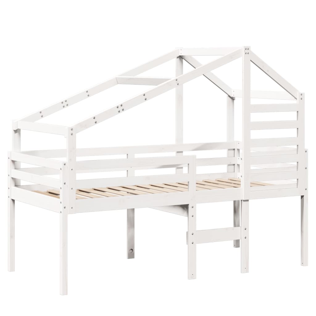 Lit haut sans matelas blanc 75x190 cm bois de pin massif - XIOS
