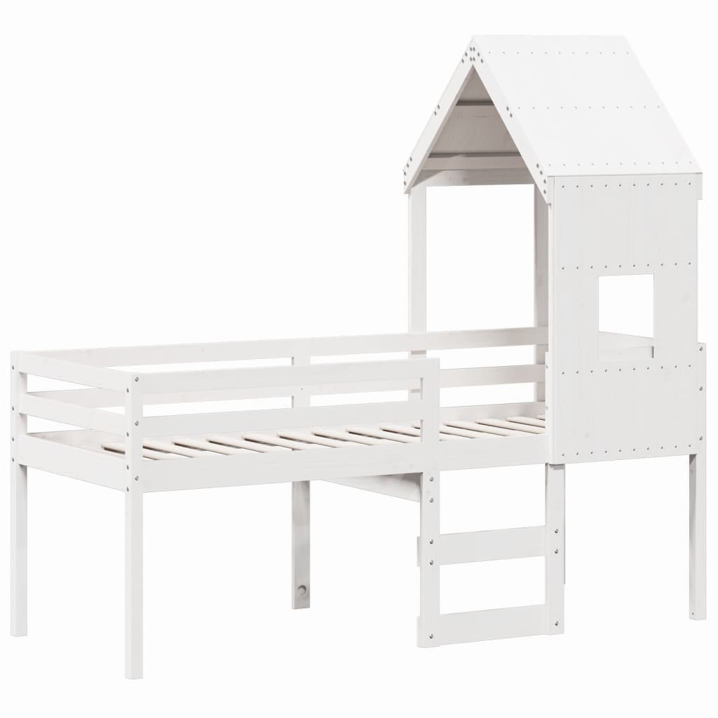 Lit haut sans matelas blanc 90x200 cm bois de pin massif - XIOS