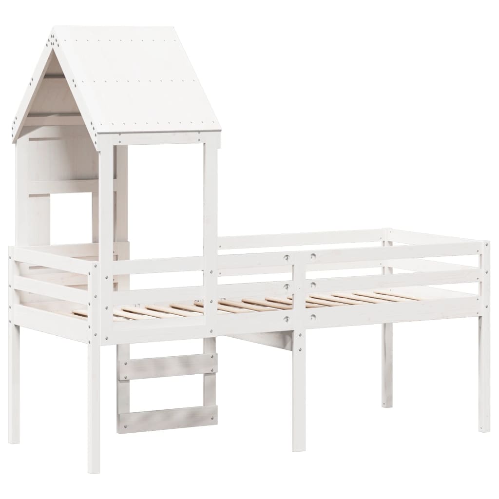 Lit haut sans matelas blanc 90x200 cm bois de pin massif - XIOS