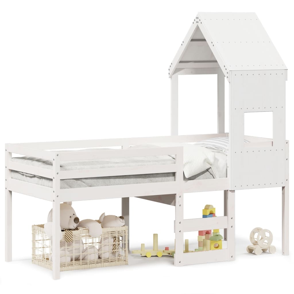 Lit haut sans matelas blanc 75x190 cm bois de pin massif - XIOS