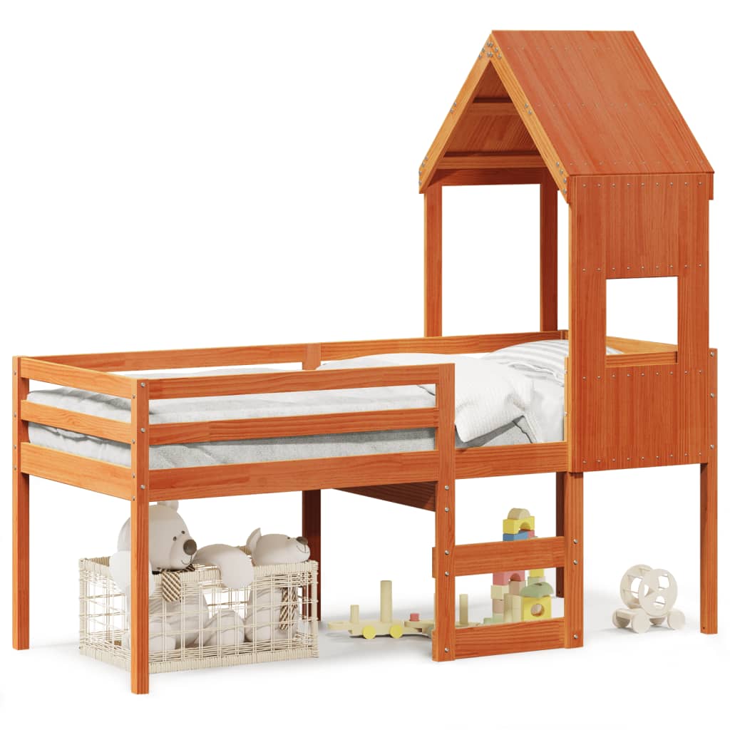 Lit haut sans matelas cire marron 75x190 cm bois de pin massif - XIOS