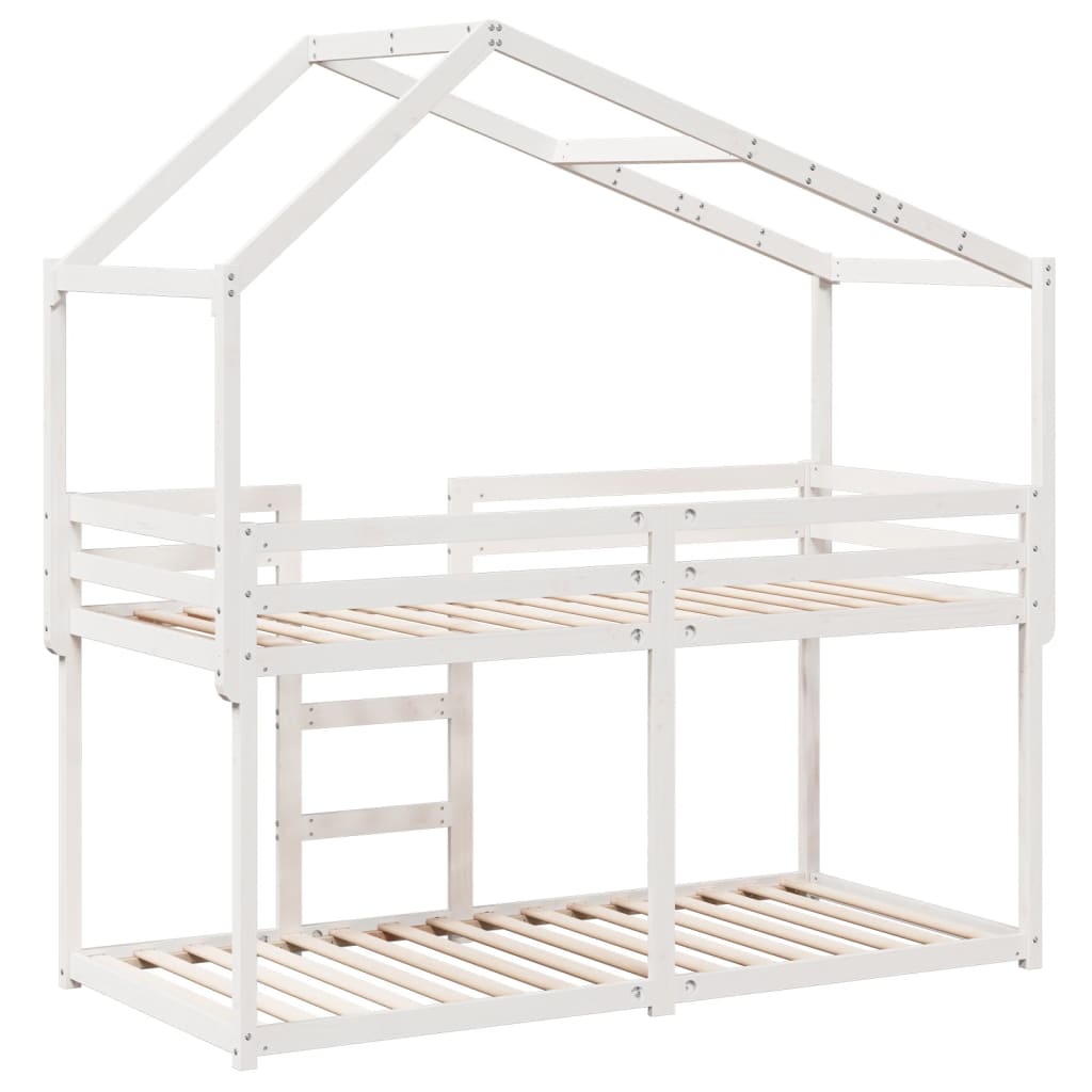 Lit superposé sans matelas blanc 90x200 cm bois de pin massif - XIOS
