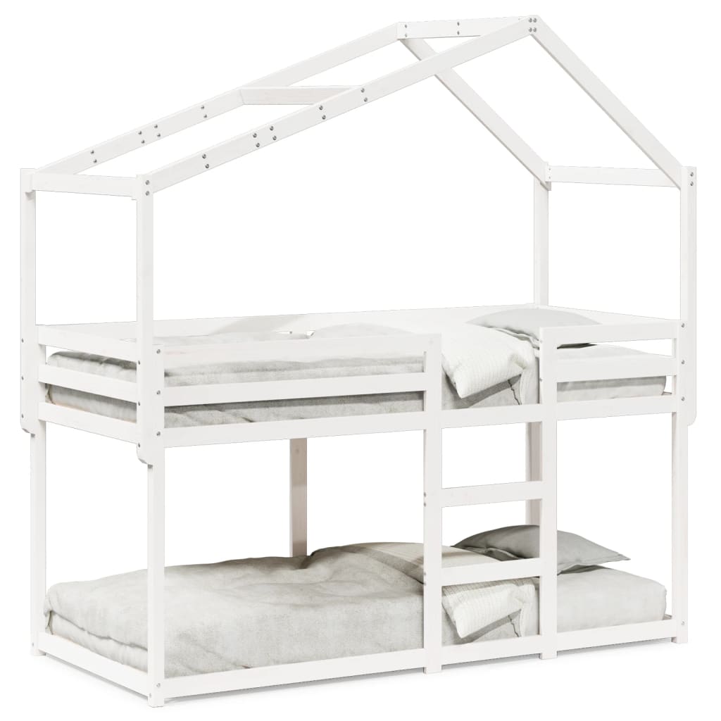 Lit superposé sans matelas blanc 90x200 cm bois de pin massif - XIOS