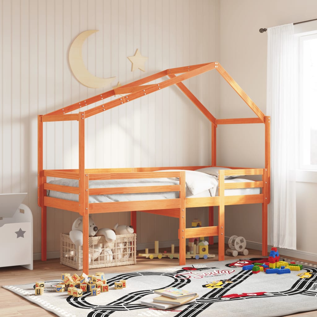 Lit haut sans matelas cire marron 90x200 cm bois de pin massif - XIOS