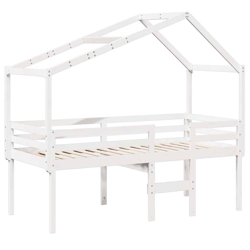 Lit haut sans matelas blanc 80x200 cm bois de pin massif - XIOS