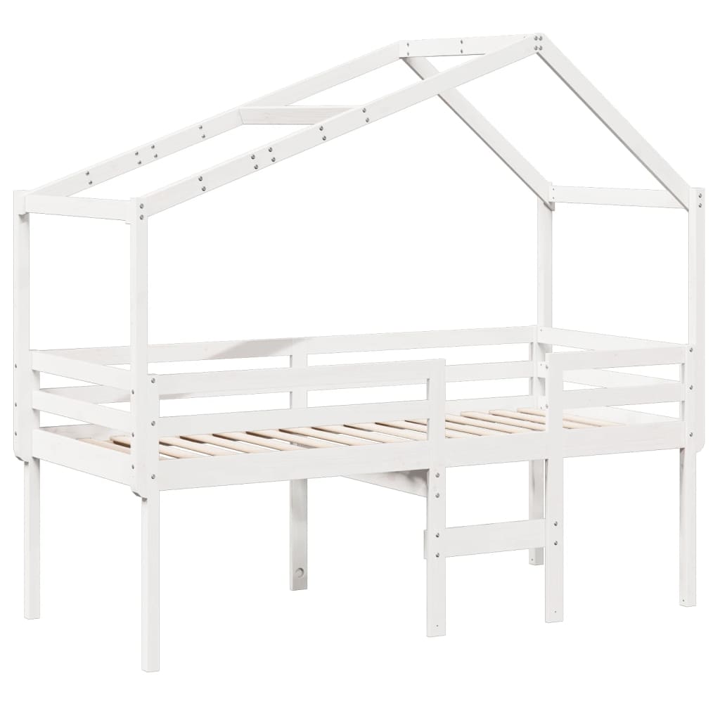 Lit haut sans matelas blanc 75x190 cm bois de pin massif - XIOS