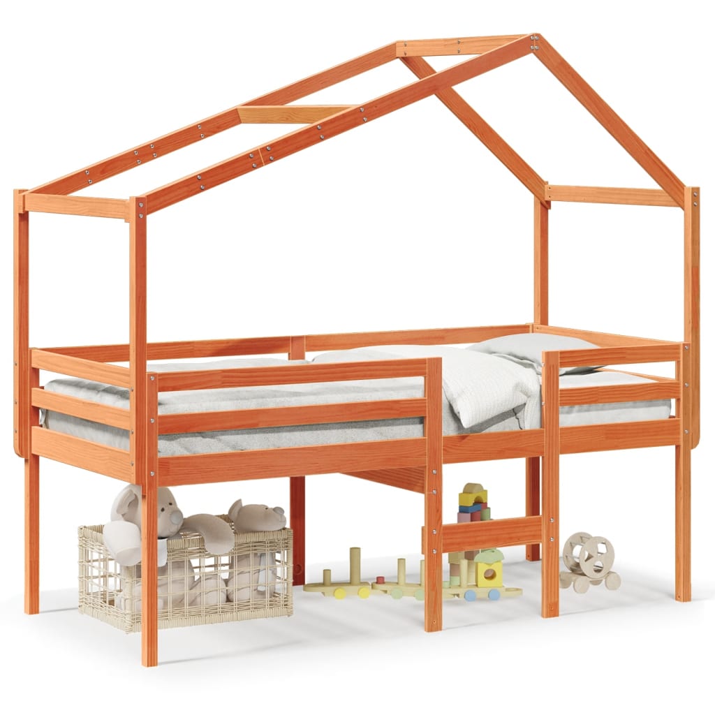 Lit haut sans matelas cire marron 75x190 cm bois de pin massif - XIOS