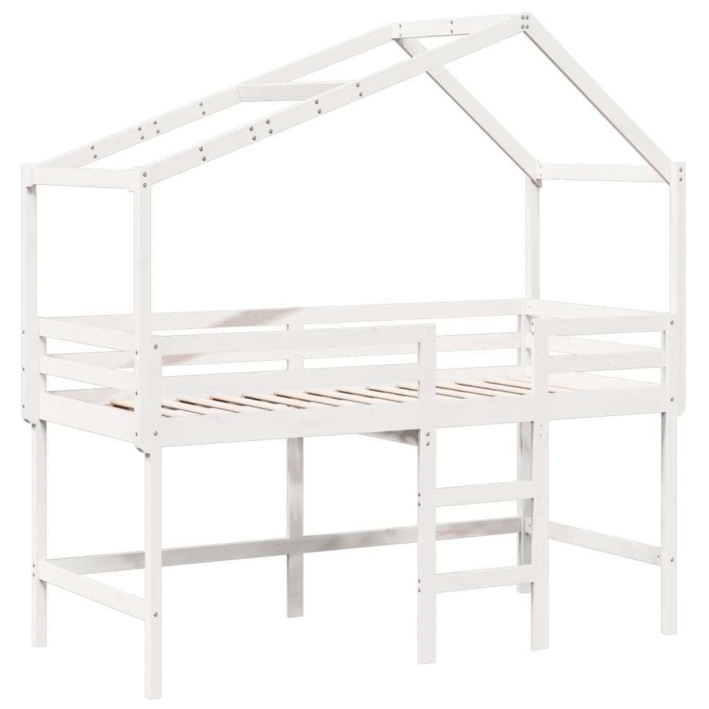 Lit superposé avec échelle et toit sans matelas blanc 90x190 cm - XIOS
