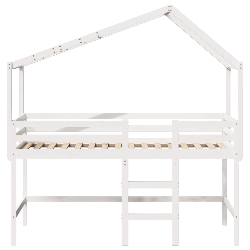 Lit superposé avec échelle et toit sans matelas blanc 90x190 cm - XIOS