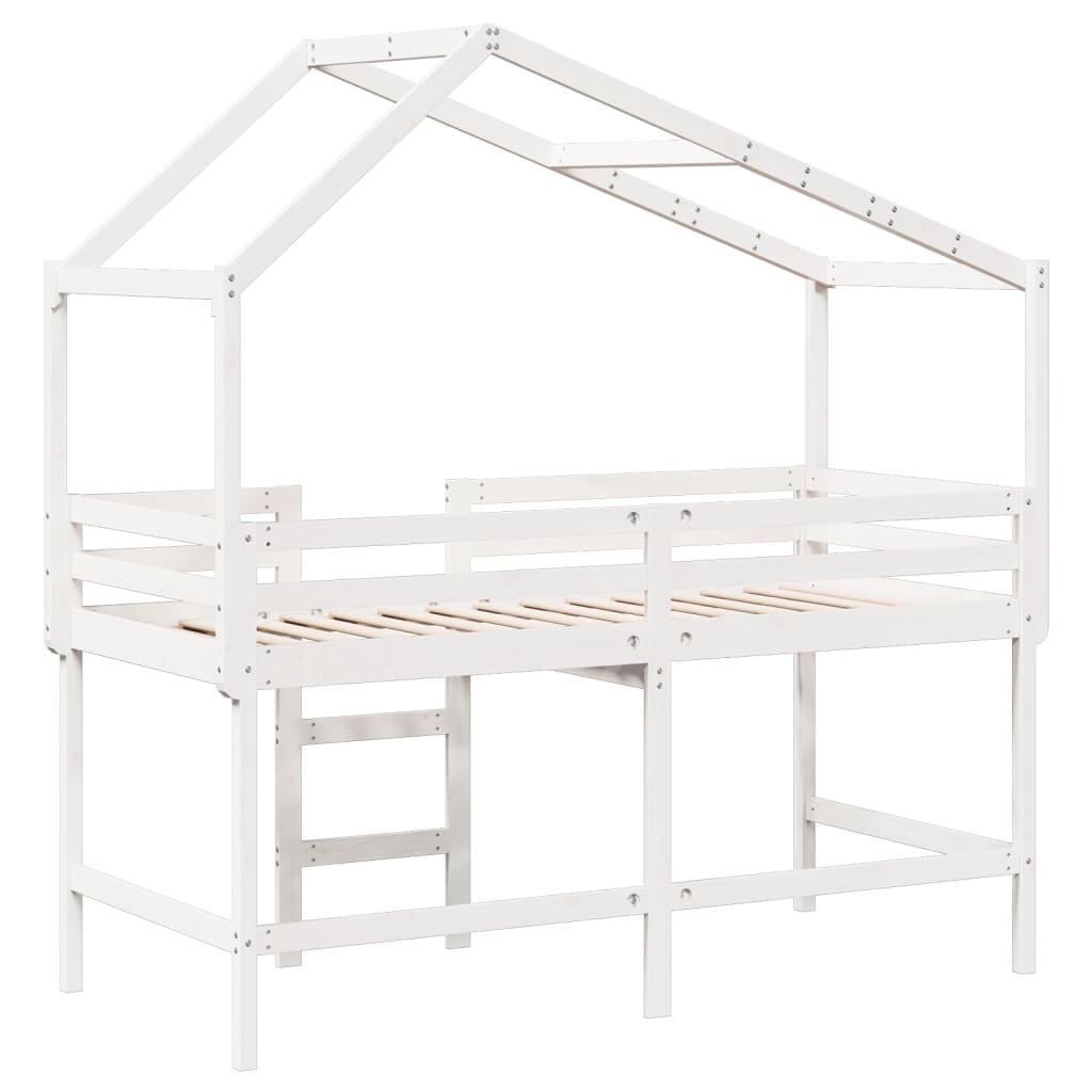 Lit superposé avec échelle et toit sans matelas blanc 90x190 cm - XIOS
