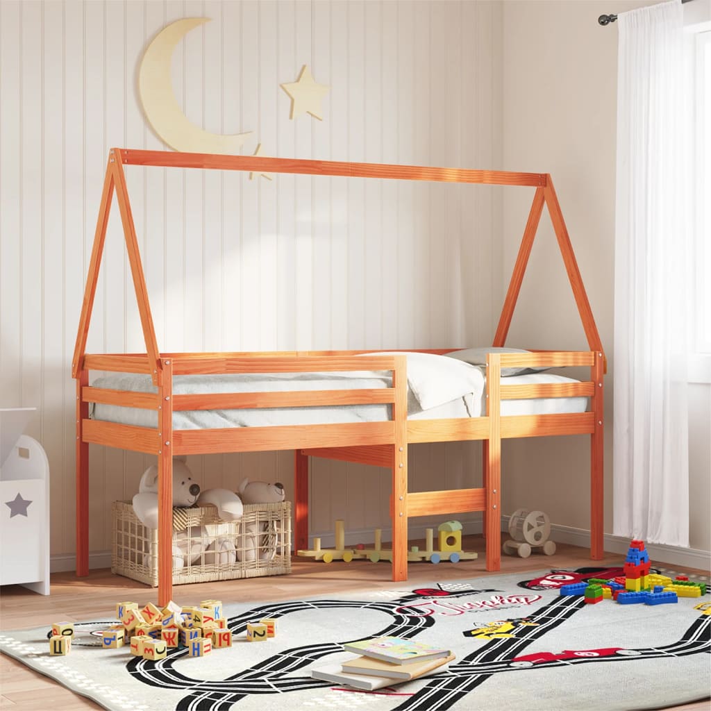 Lit haut sans matelas cire marron 80x200 cm bois de pin massif - XIOS