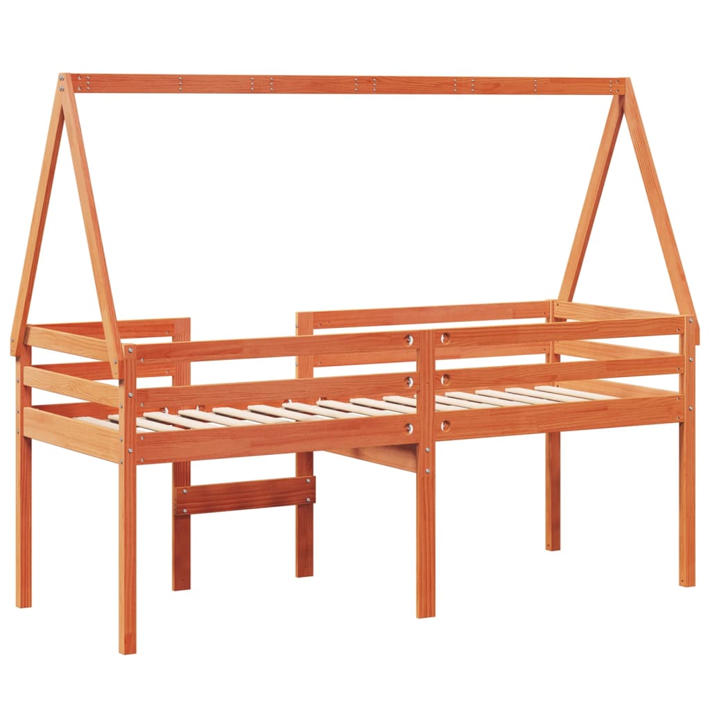 Lit haut sans matelas cire marron 90x190 cm bois de pin massif - XIOS