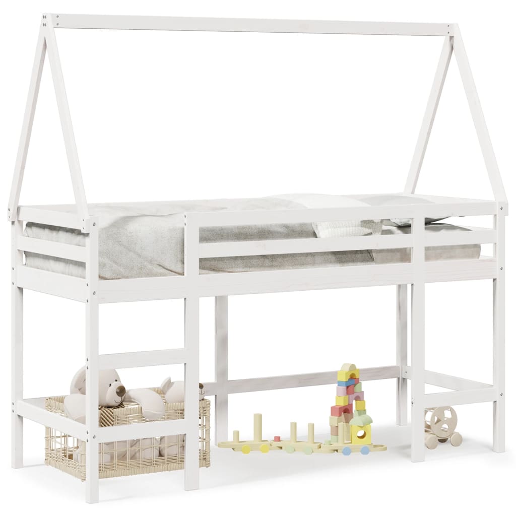 Lit superposé avec échelle et toit sans matelas blanc 90x190 cm - XIOS