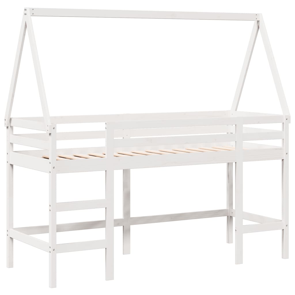 Lit superposé avec échelle et toit sans matelas blanc 90x190 cm - XIOS