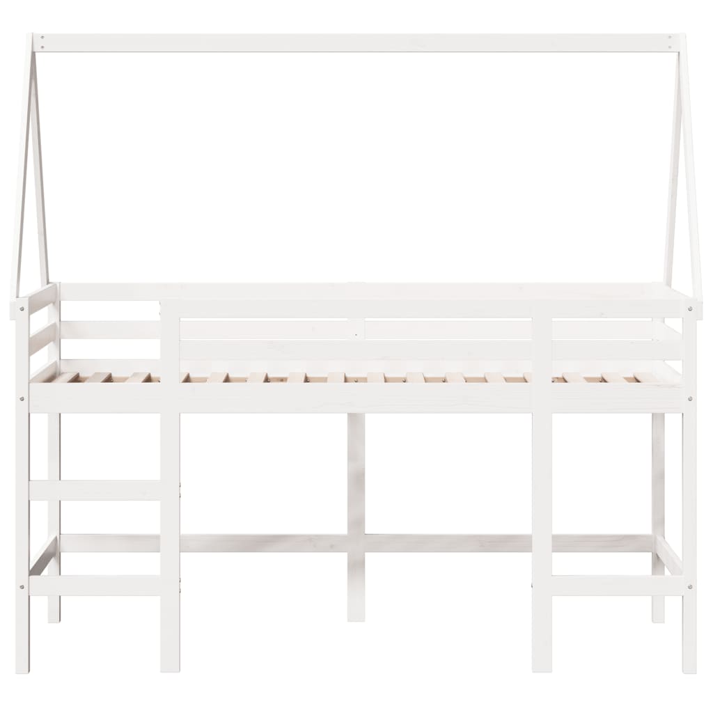 Lit superposé avec échelle et toit sans matelas blanc 90x190 cm - XIOS